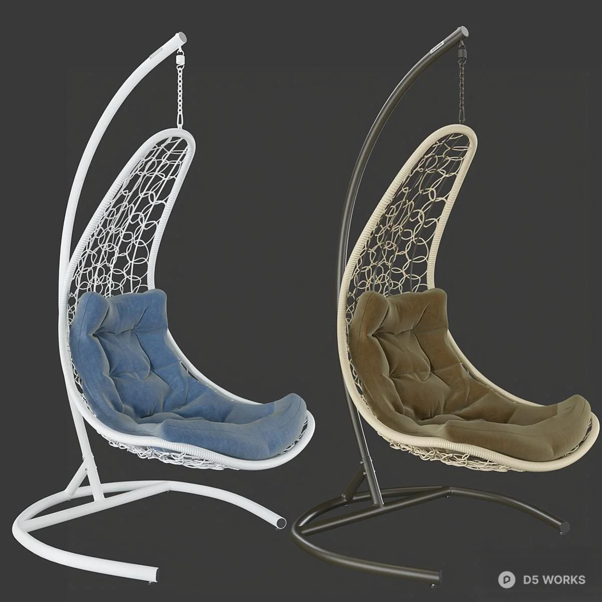 Woven Rattan Hanging Chair With Cushion 3d model thumbnail 2