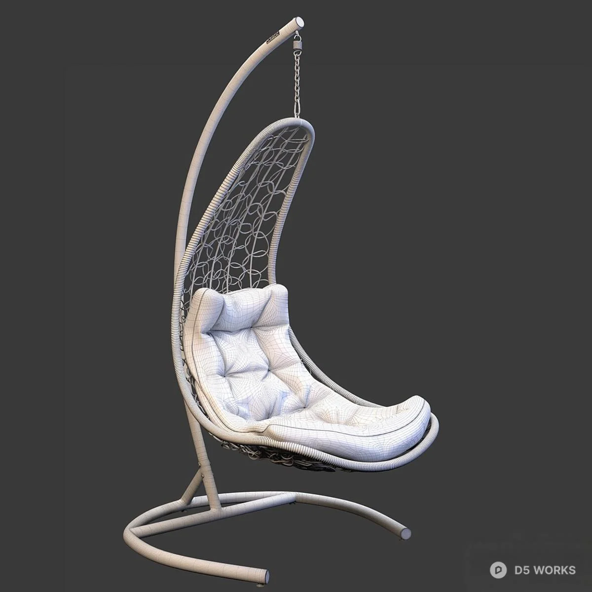 Woven Rattan Hanging Chair With Cushion 3d model thumbnail 3