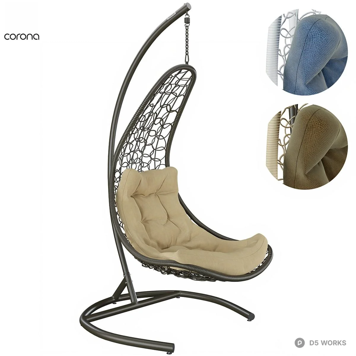 Woven Rattan Hanging Chair With Cushion 3d model - Image 1