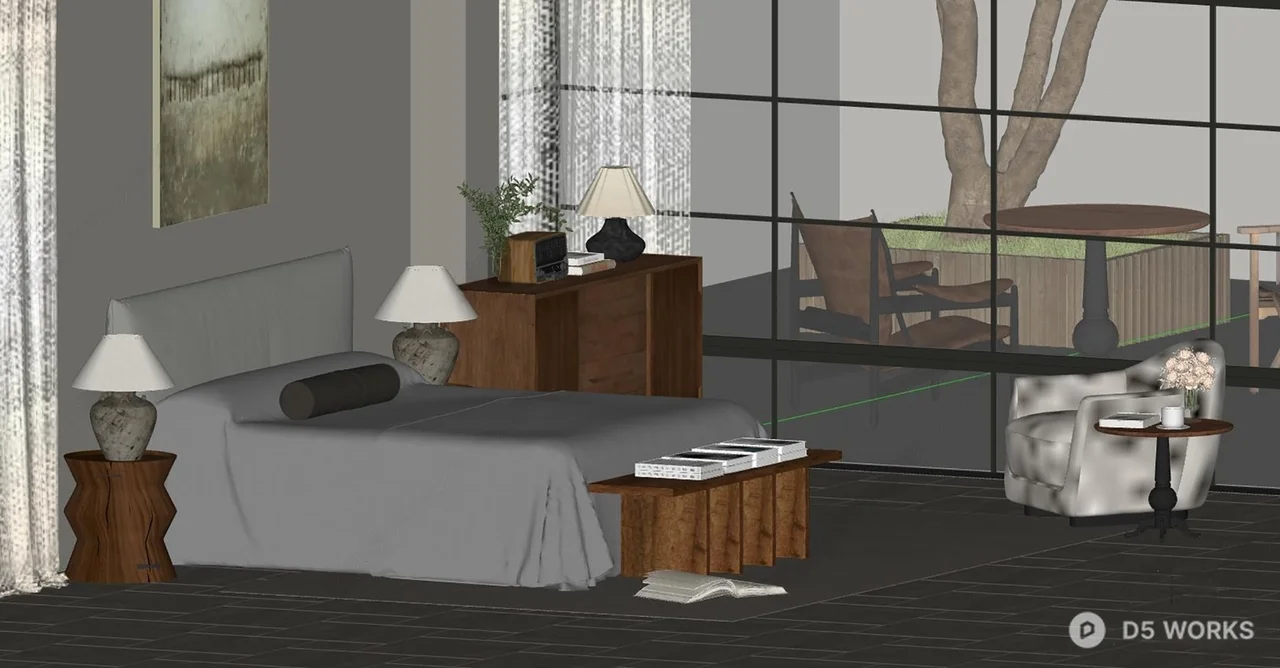 Minimalist Bedroom with Natural Light and Neutral Tones 3d model thumbnail 2