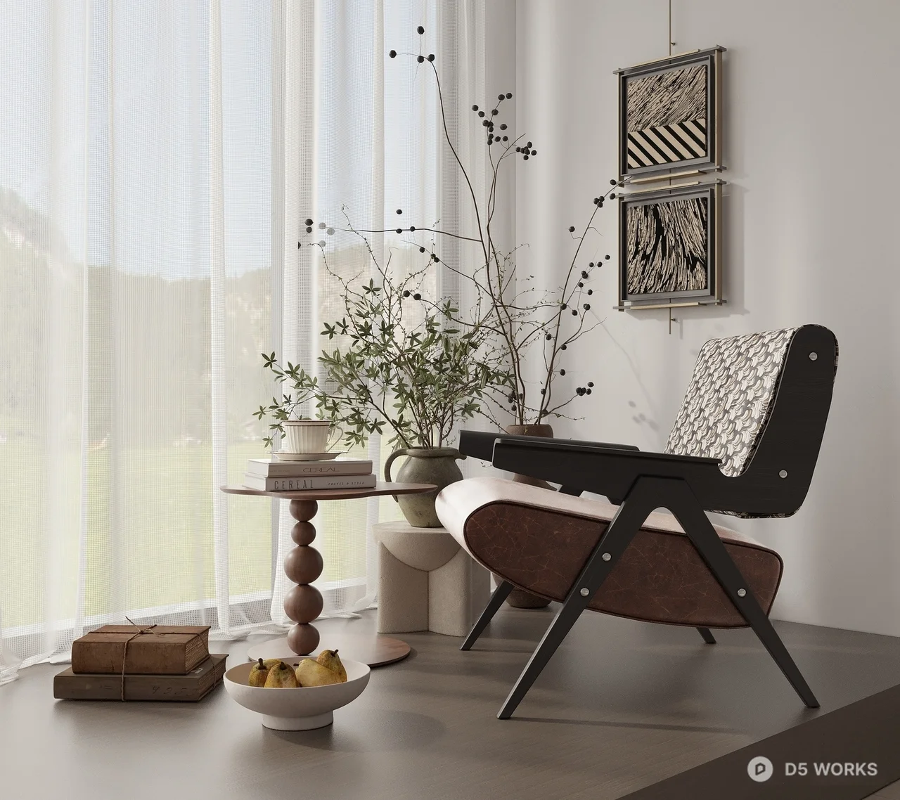 Scandinavian Style Wooden Frame Lounge Chair 3d model - Image 1