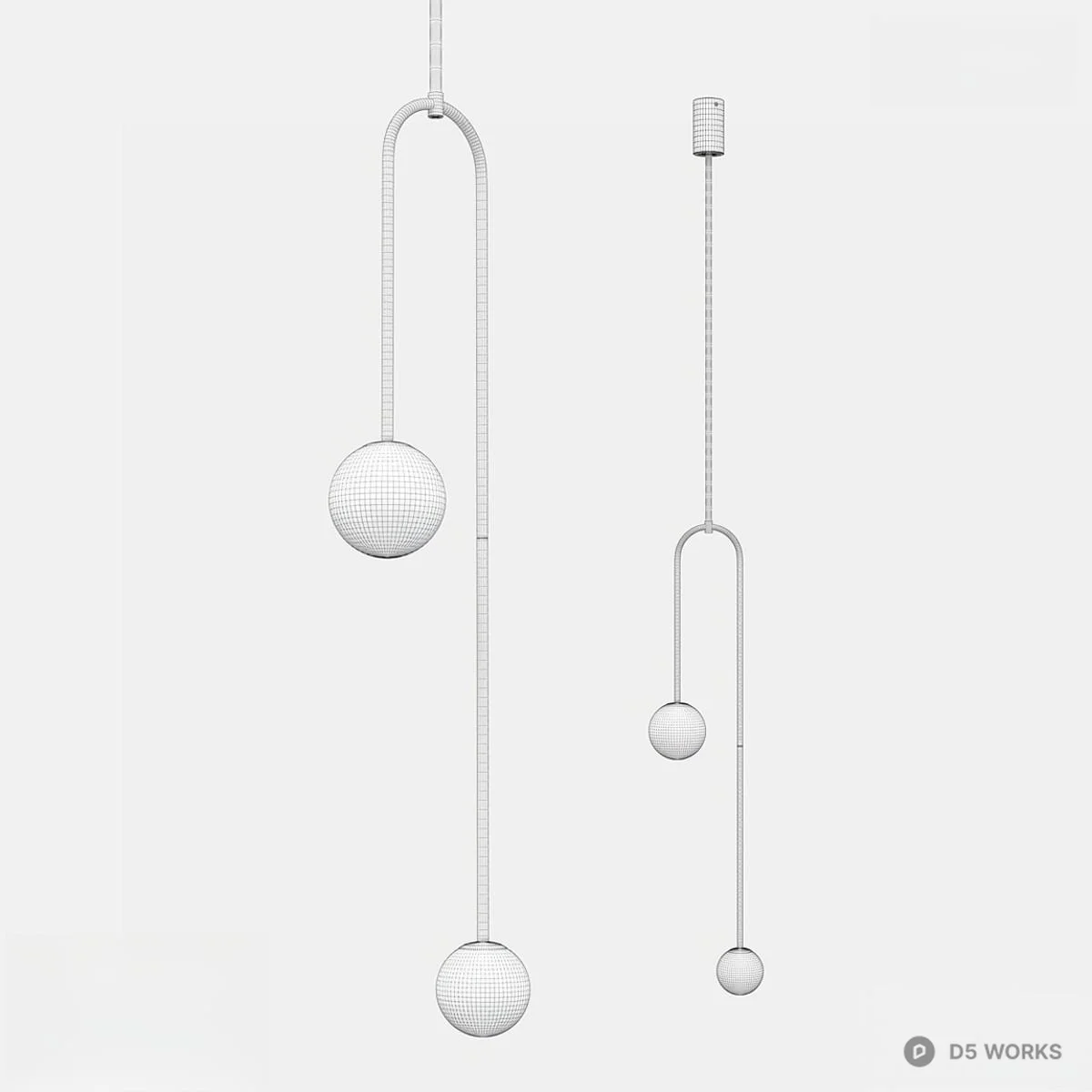 Minimalist Brass Pendant Lamp With Spherical Shades 3d model thumbnail 2