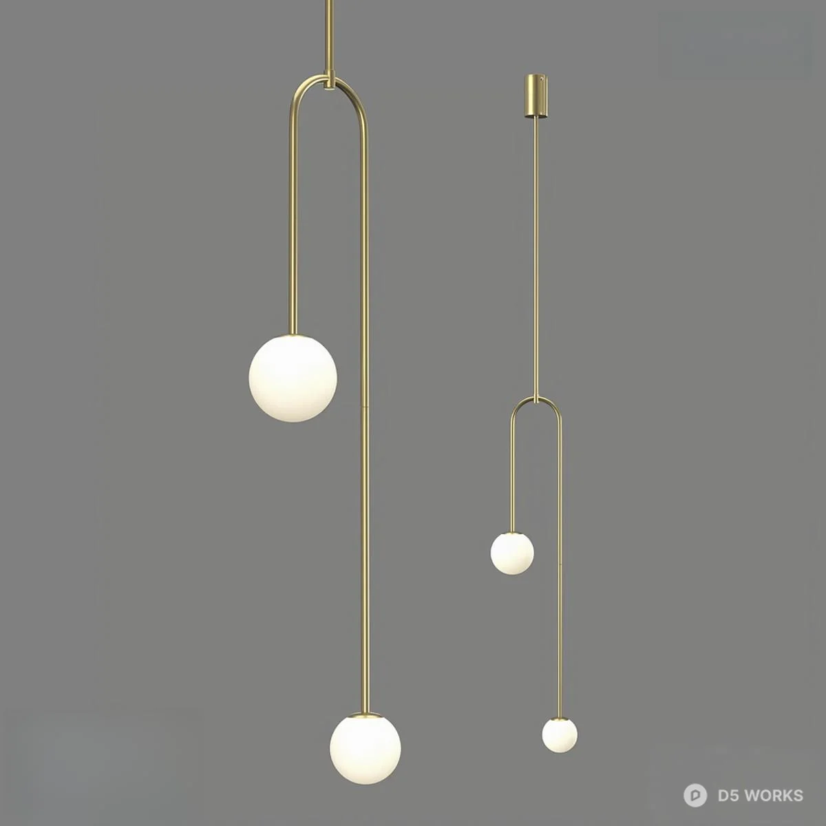 Minimalist Brass Pendant Lamp With Spherical Shades 3d model - Image 1