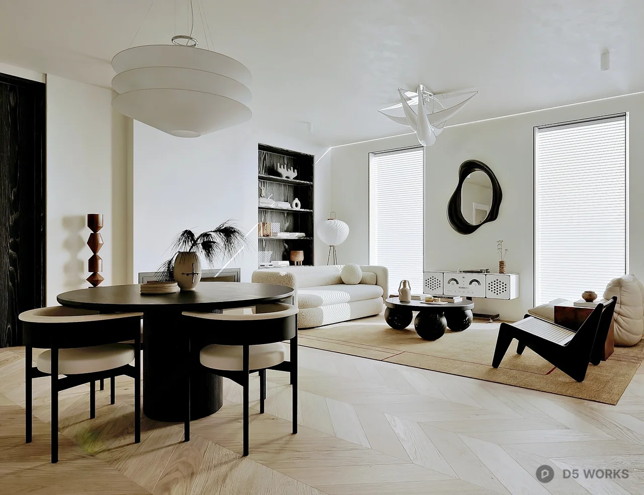 Minimalist Open Plan Living Dining Space 3d model - Image 1