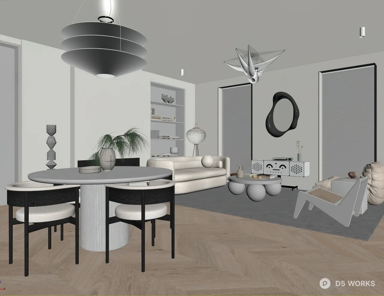 Minimalist Open Plan Living Dining Space 3d model thumbnail 2