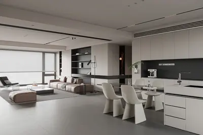 Minimalist Open-Plan Living Dining Space 3d model