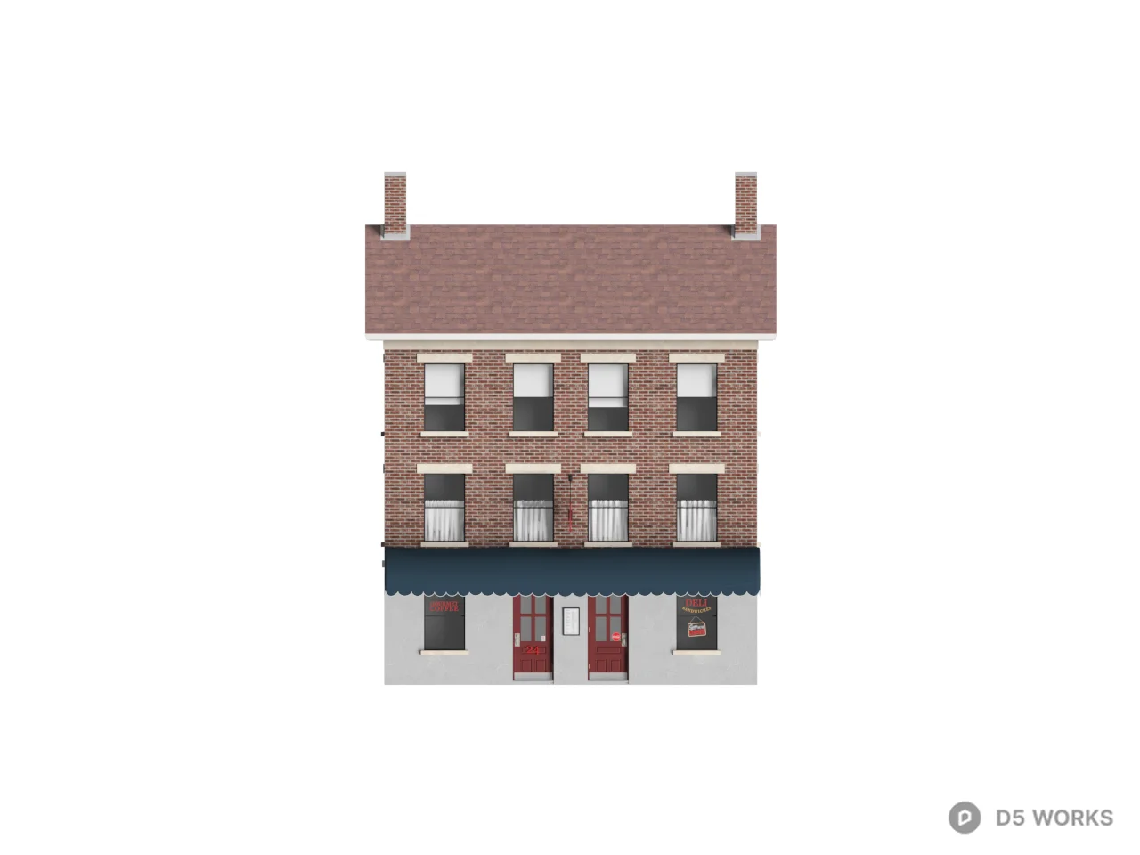 Brick Facade Commercial Building 3d model - Image 1