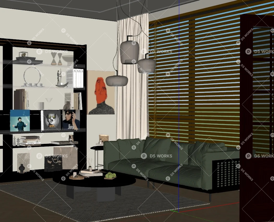 Mid-Century Modern Home Living Room 3d model thumbnail 2