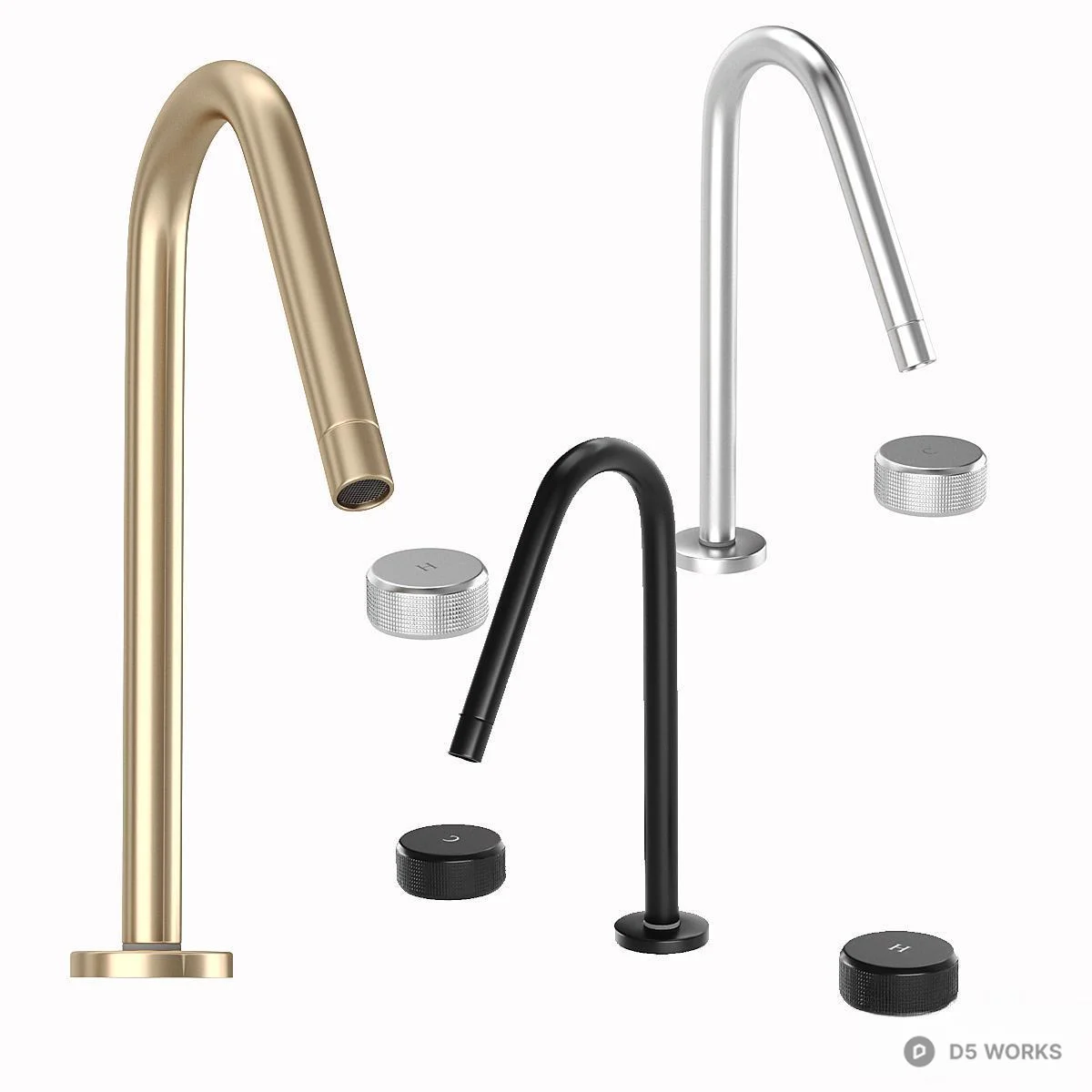 Minimalist Black Faucet With Metallic Knobs 3d model thumbnail 2