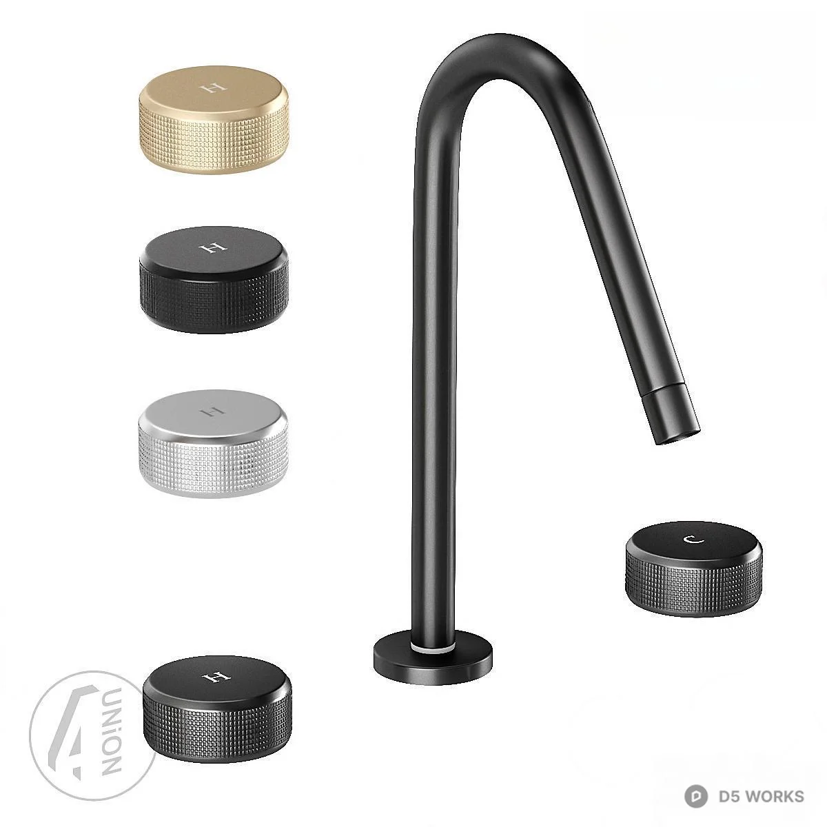 Minimalist Black Faucet With Metallic Knobs 3d model - Image 1