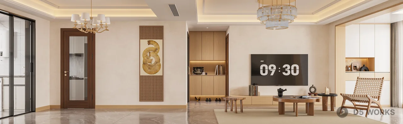 Modern Minimalist Living Dining Space 3d model thumbnail 2