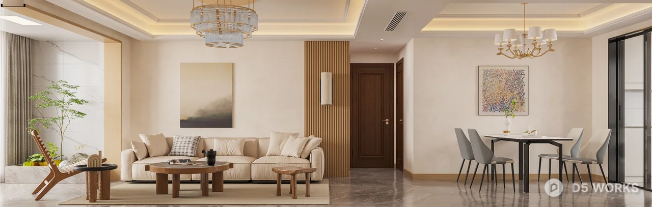 Modern Minimalist Living Dining Space 3d model - Image 1