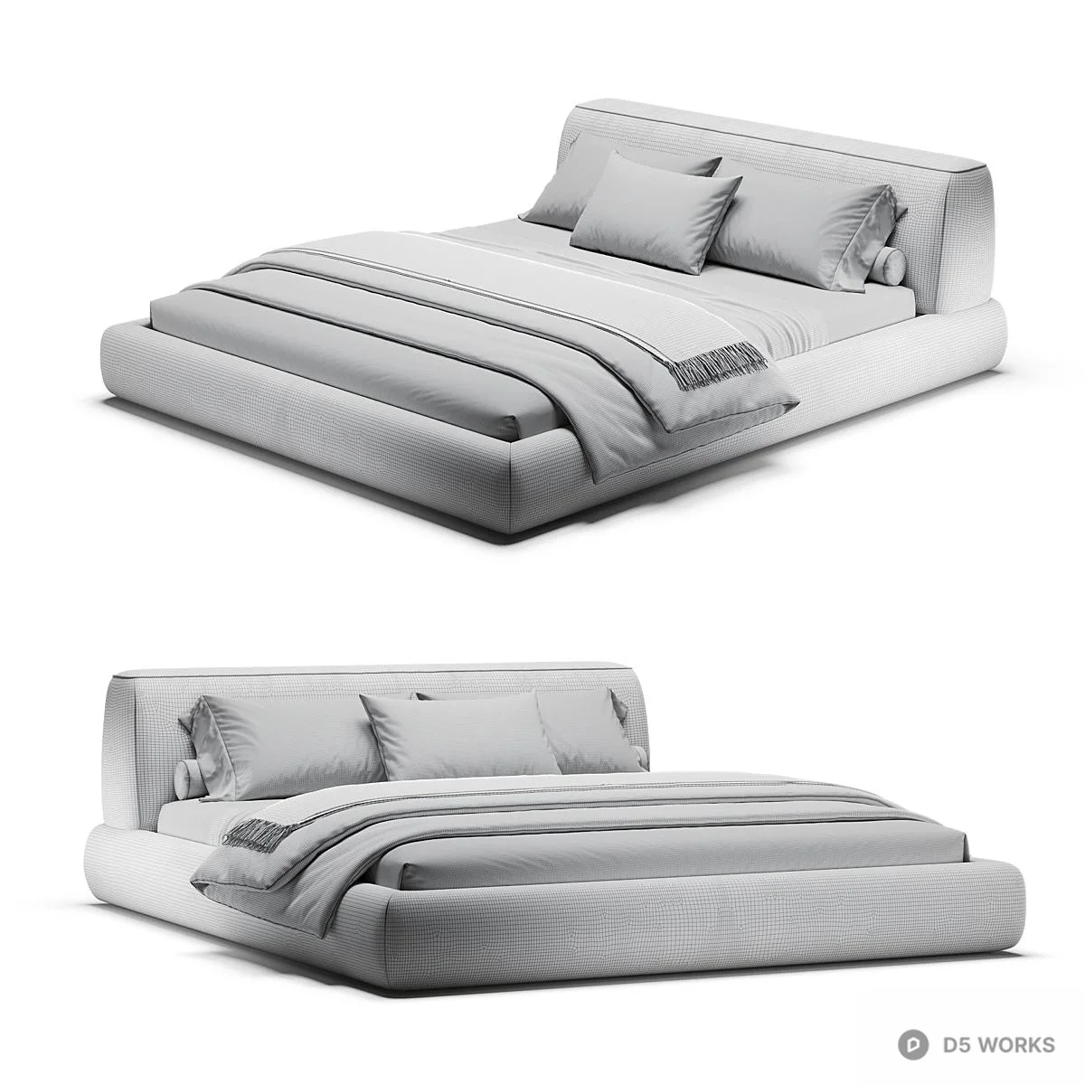 Minimalist Upholstered Double Bed 3d model thumbnail 6