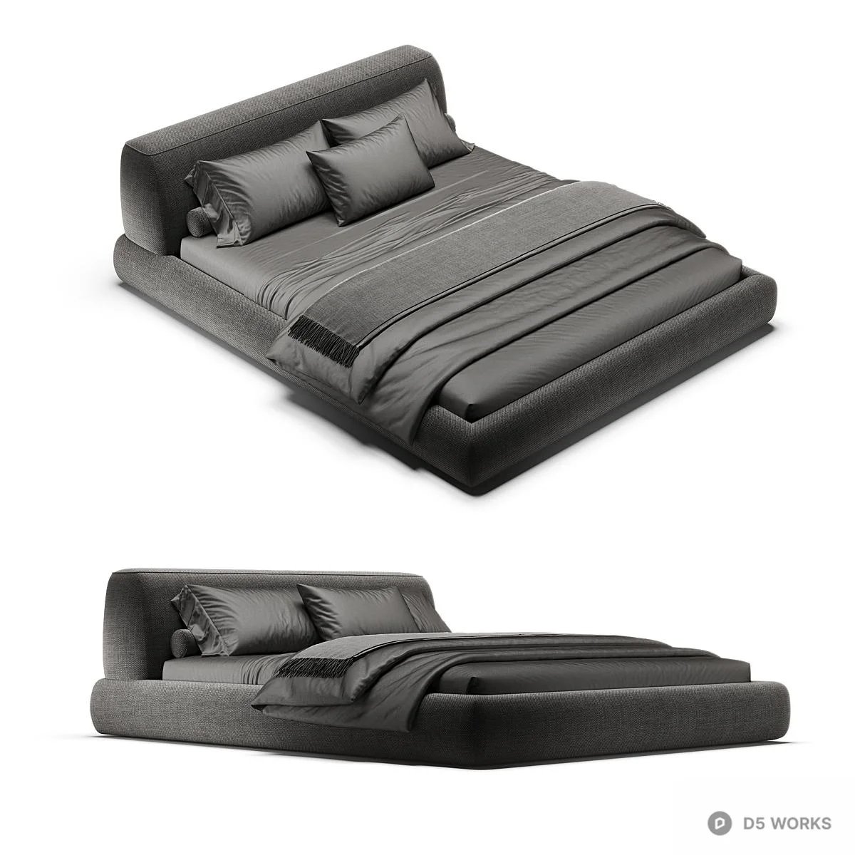 Minimalist Upholstered Double Bed 3d model thumbnail 2