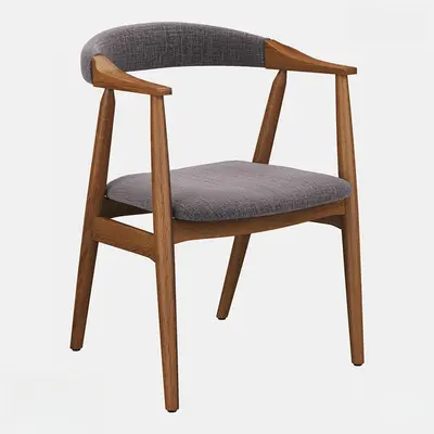 Mid-Century Modern Wooden Armchair With Gray Upholstery 3d model