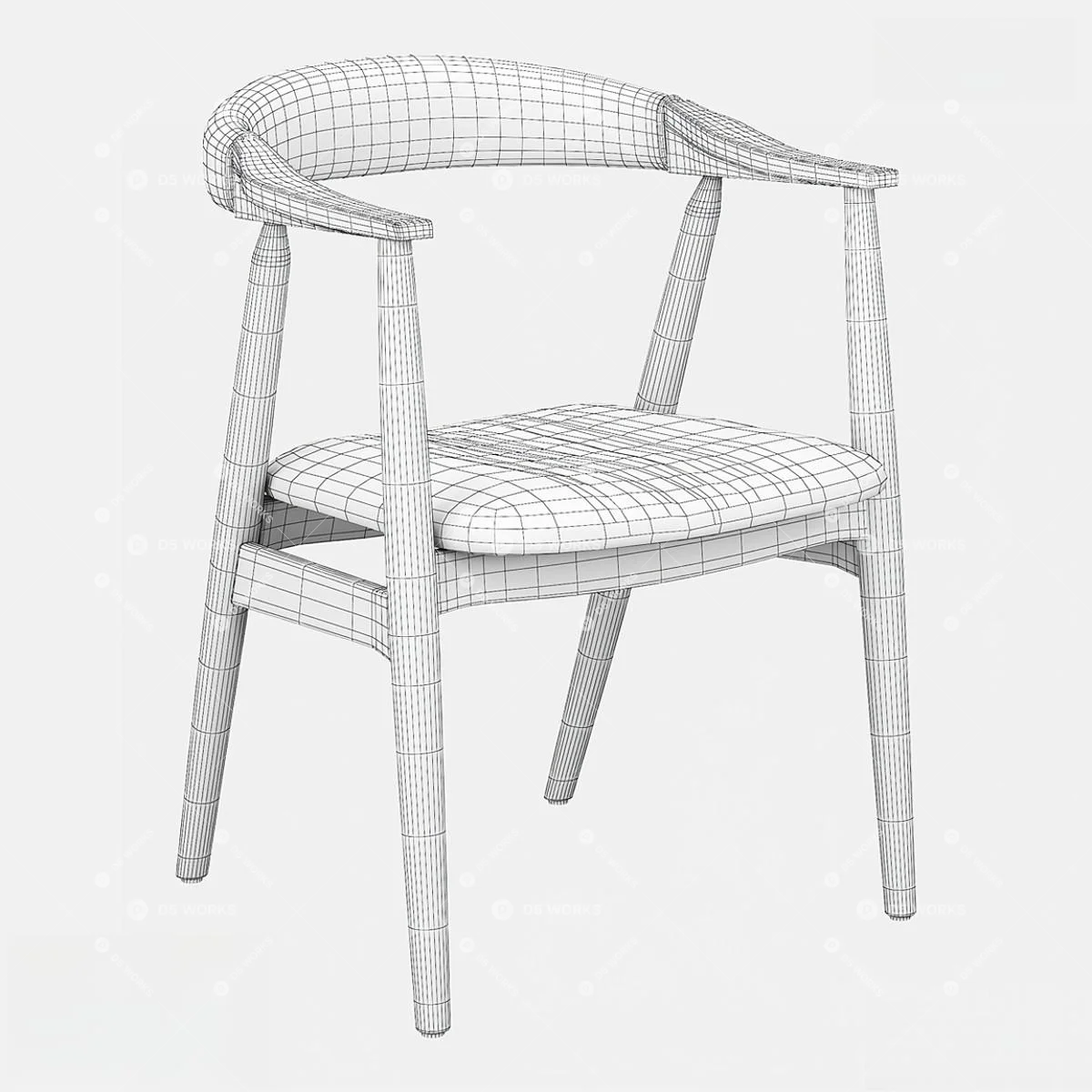 Mid-Century Modern Wooden Armchair With Gray Upholstery 3d model thumbnail 2