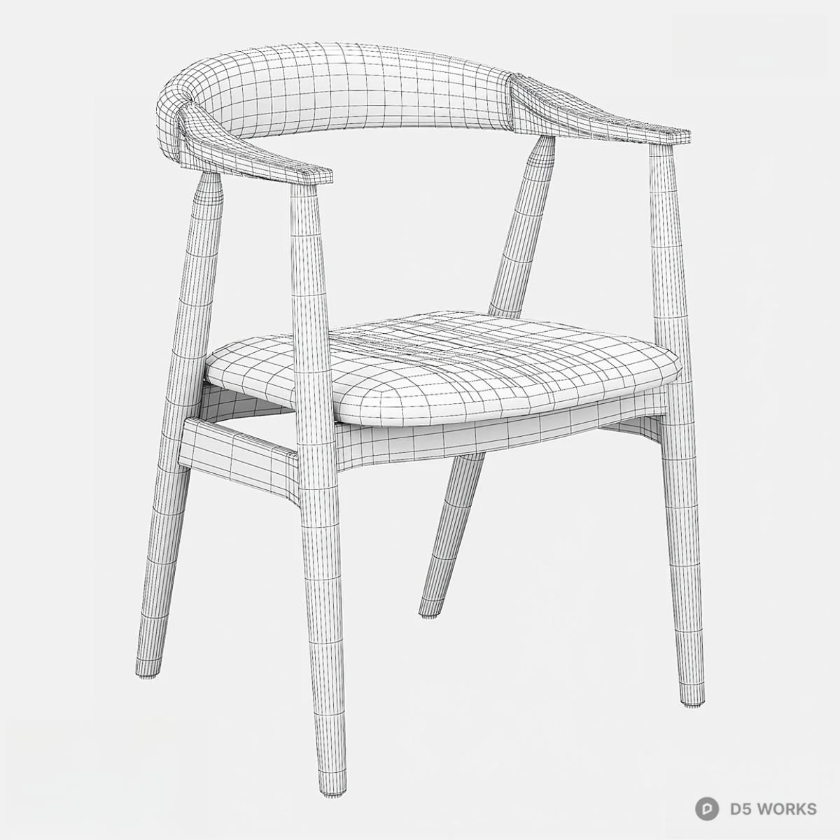 Mid-Century Modern Wooden Armchair With Gray Upholstery 3d model thumbnail 2