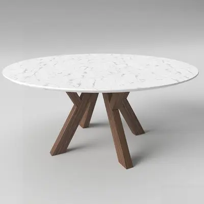 Marble Top Dining Table With X-shaped Wooden Legs 3d model