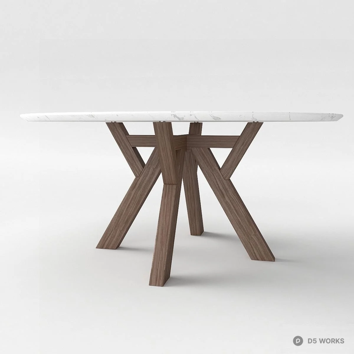 Marble Top Dining Table With X-shaped Wooden Legs 3d model thumbnail 3