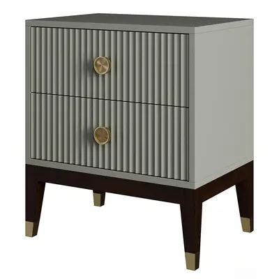 Ribbed Gray Bedside Cabinet With Brass Handles 3d model