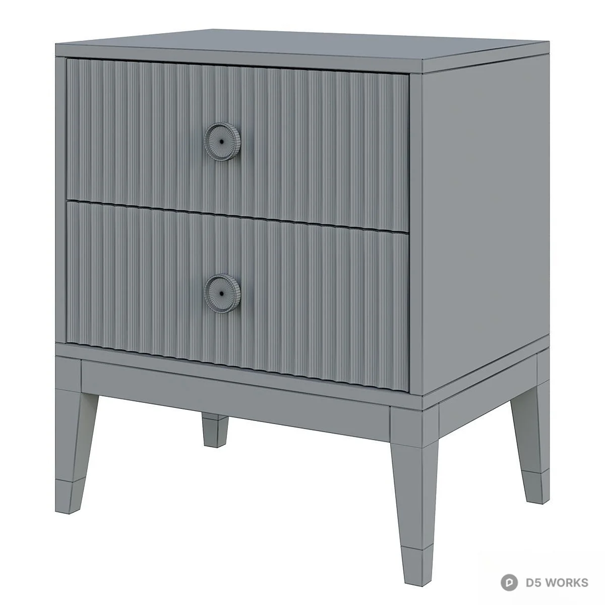 Ribbed Gray Bedside Cabinet With Brass Handles 3d model thumbnail 2