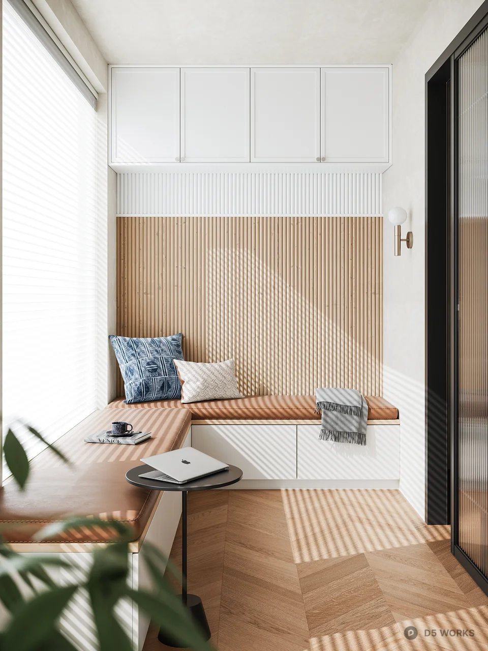 Minimalist Living Balcony with Built In Bench 3d model - Image 1