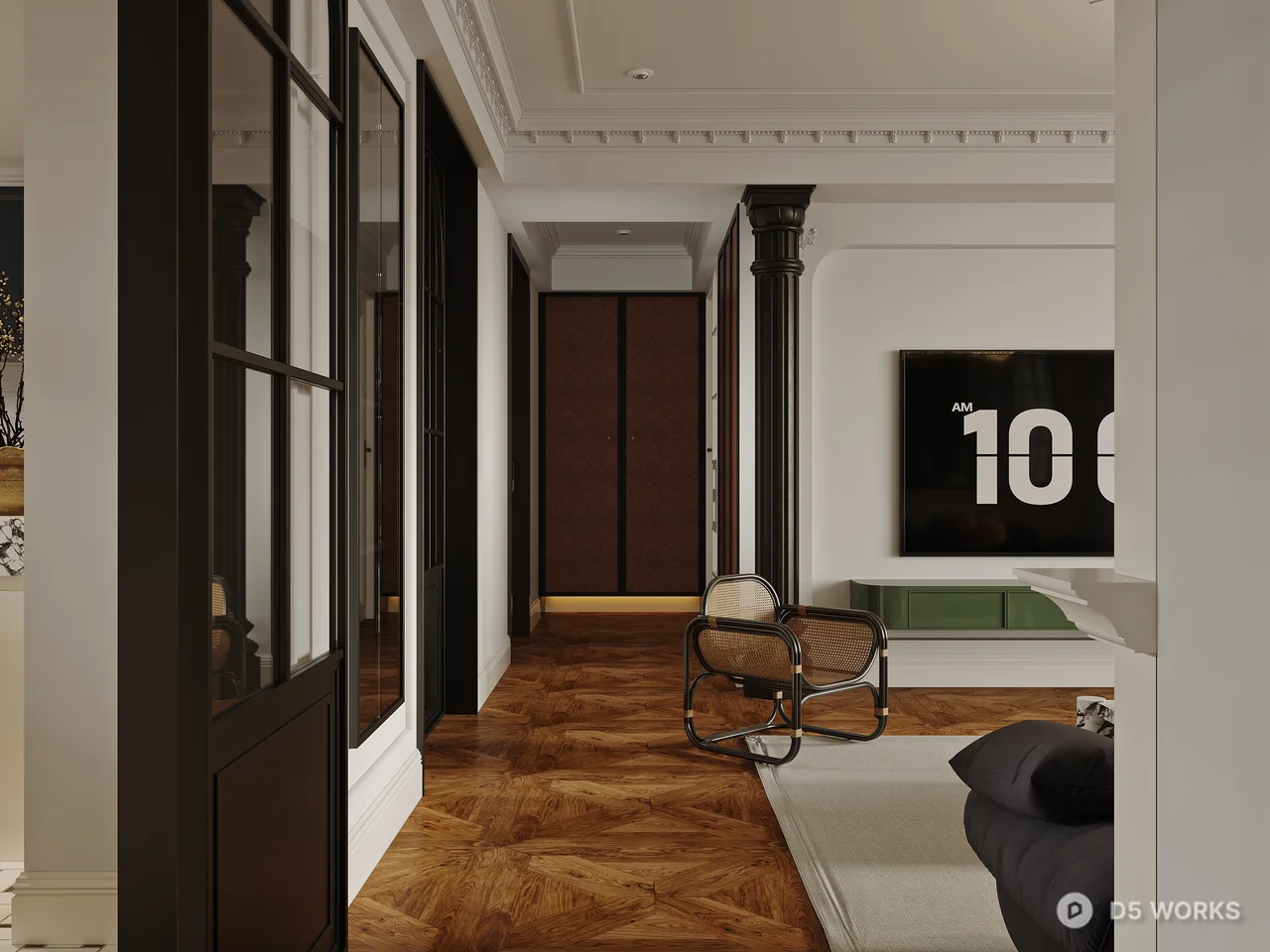 Luxury Villa Living Room with Herringbone Flooring 3d model thumbnail 4