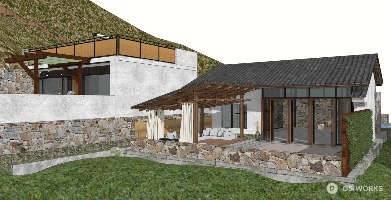 Rustic Stone Mountain Villa with Outdoor Lounge 3d model thumbnail 2