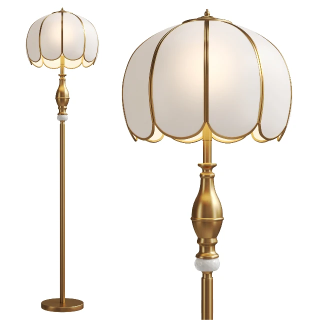 Vintage Brass Scalloped Glass Floor Lamp 3d model