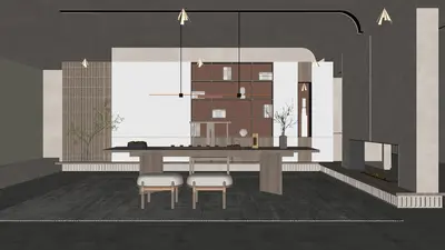 Dark Tone Tea Room 3d model