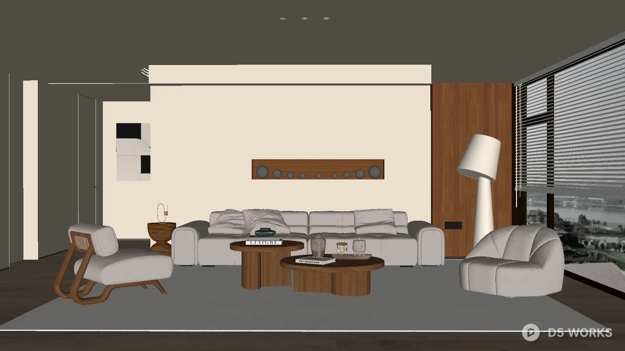 Modern Minimalist Living Room with Neutral Tones 3d model - Image 1