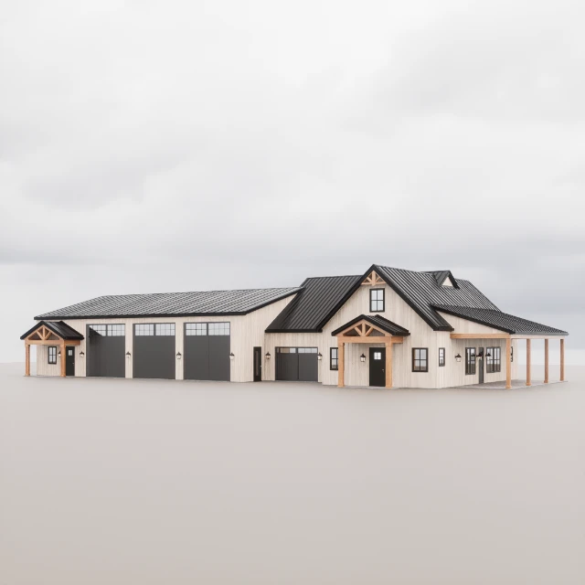 Modern Farmhouse Barndominium With Metal Roof 3d model
