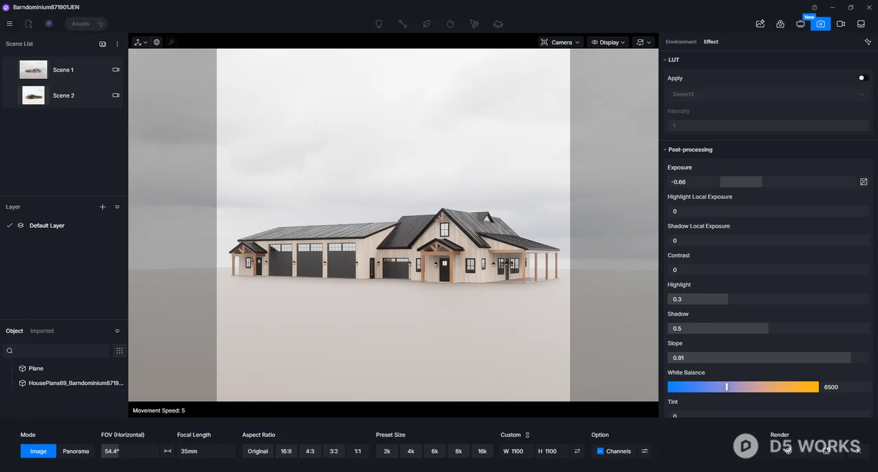 Modern Farmhouse Barndominium With Metal Roof 3d model thumbnail 3