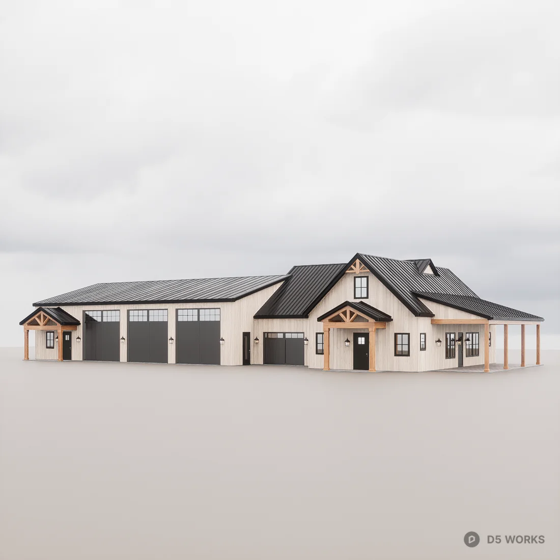 Modern Farmhouse Barndominium With Metal Roof 3d model - Image 1