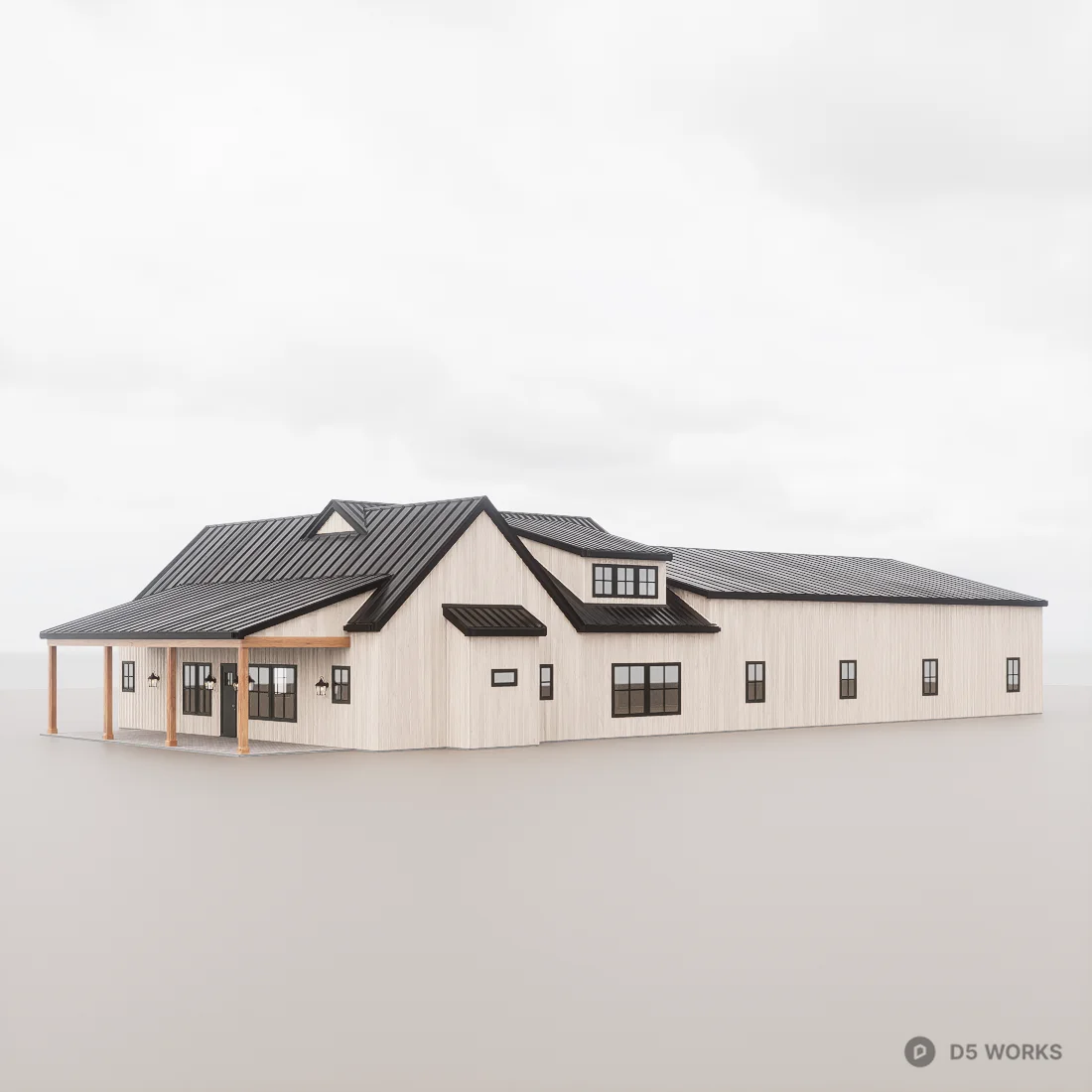 Modern Farmhouse Barndominium With Metal Roof 3d model thumbnail 2