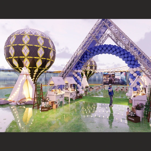 Outdoor Festival Event Scene with Retail Carts 3d model