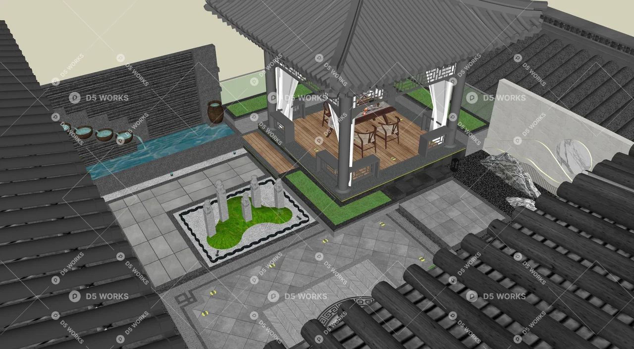 Chinese Residential Courtyard 3d model thumbnail 3