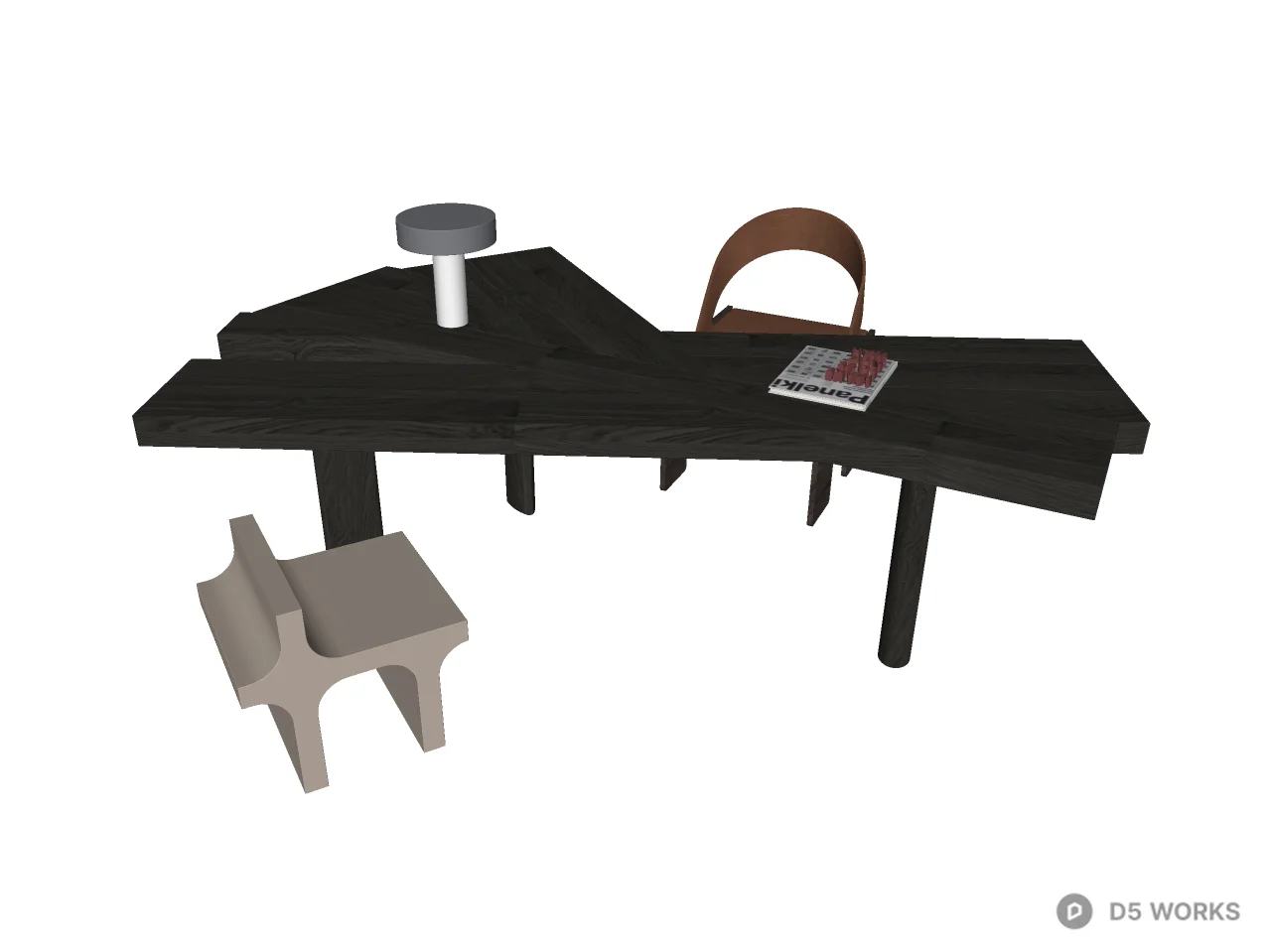 Mid-Century Modern Sculptural Home Office Furniture Set 3d model thumbnail 2