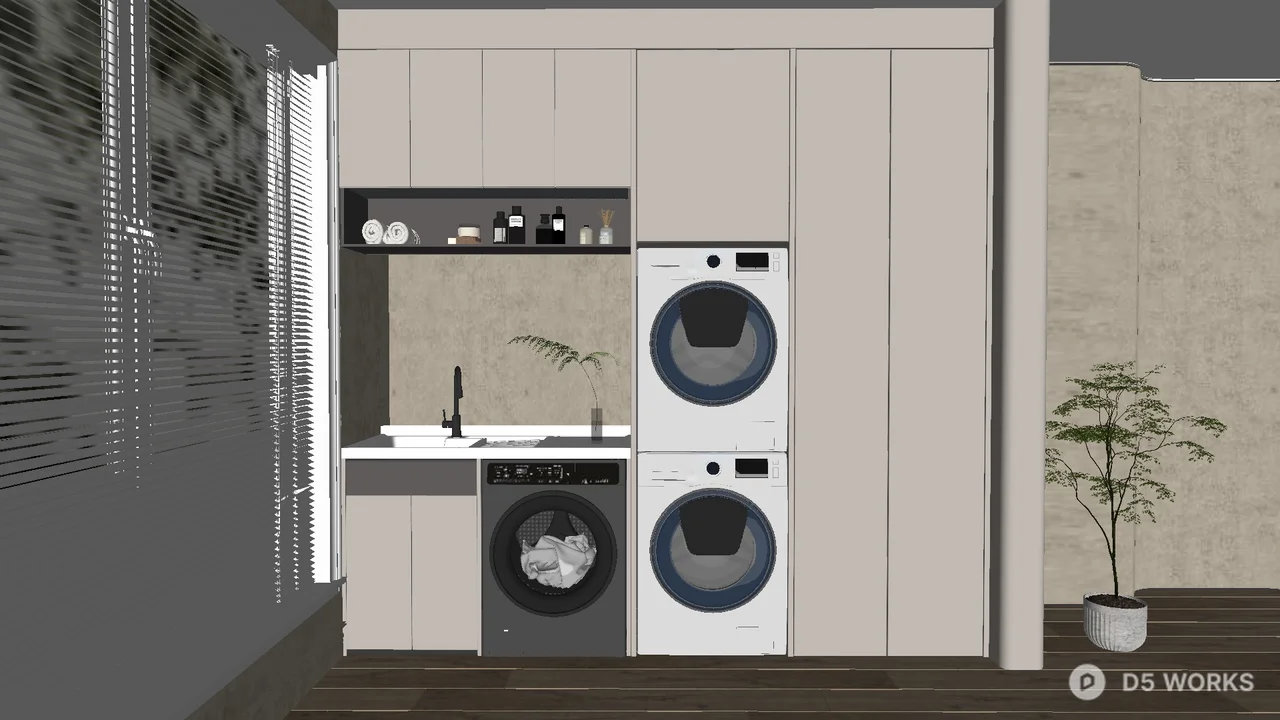 Minimalist Home Balcony With Laundry Setup 3d model - Image 1