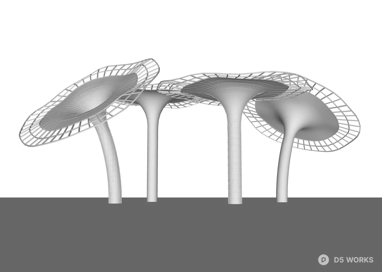 Modern Outdoor Umbrella-Shaped Landscape Structure 3d model thumbnail 3