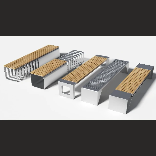 Modern Urban Public Bench Collection 3d model