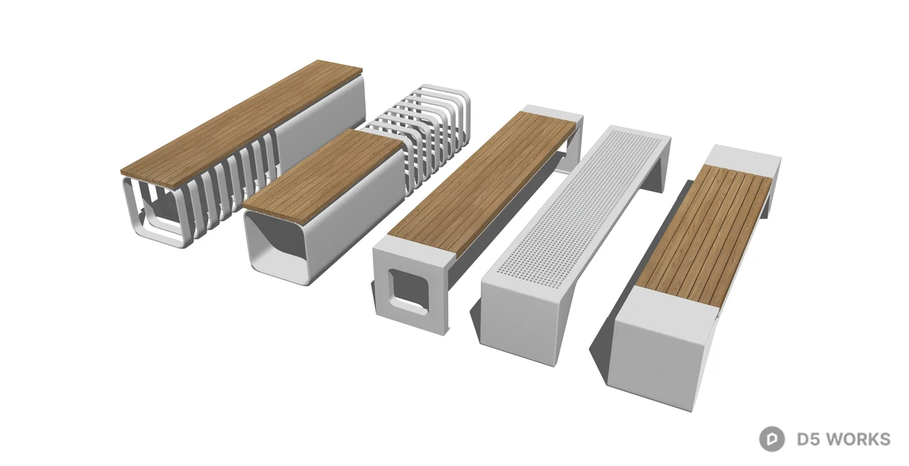 Modern Urban Public Bench Collection 3d model thumbnail 2