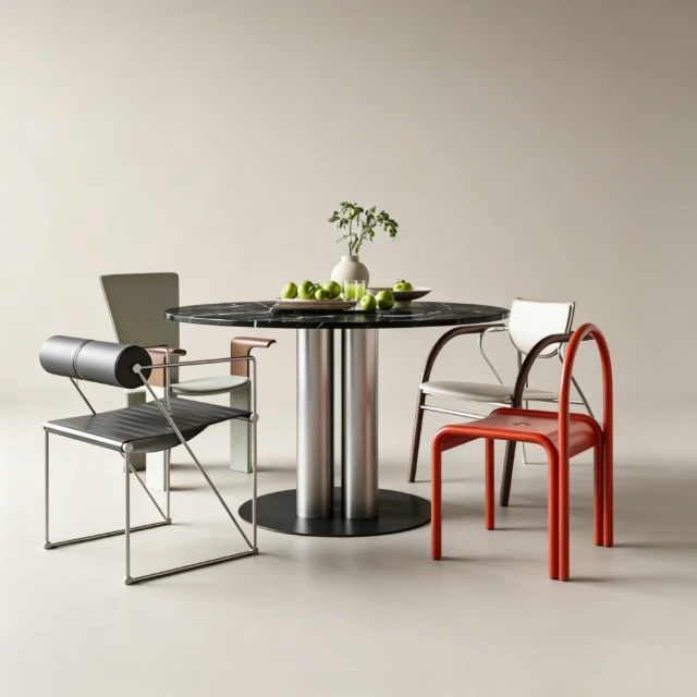 Avant-Garde Eclectic Dining Set with Marble Table 3d model