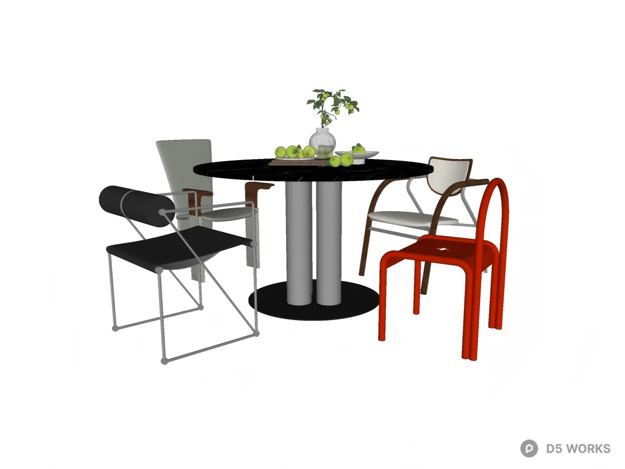 Avant-Garde Eclectic Dining Set with Marble Table 3d model thumbnail 2