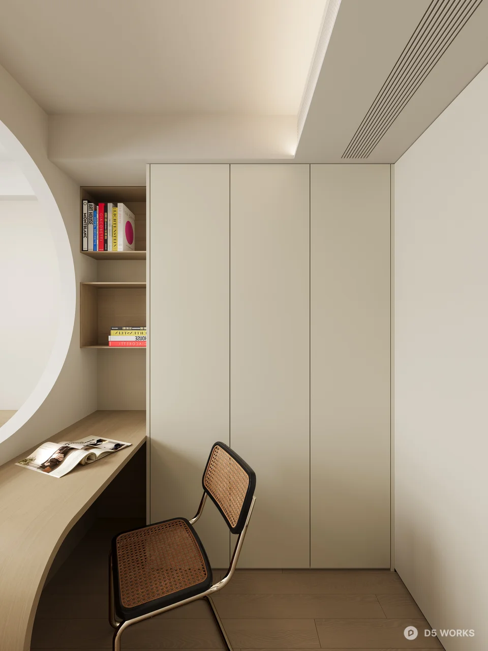 Minimalist Study Room with Curved Desk 3d model - Image 1