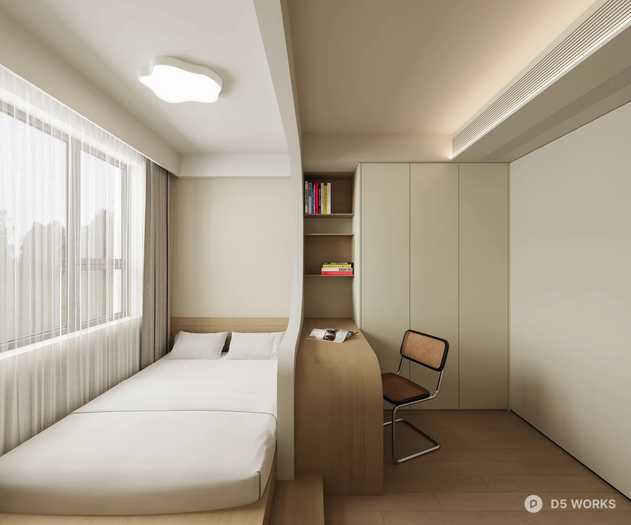 Minimalist Study Room with Curved Desk 3d model thumbnail 3
