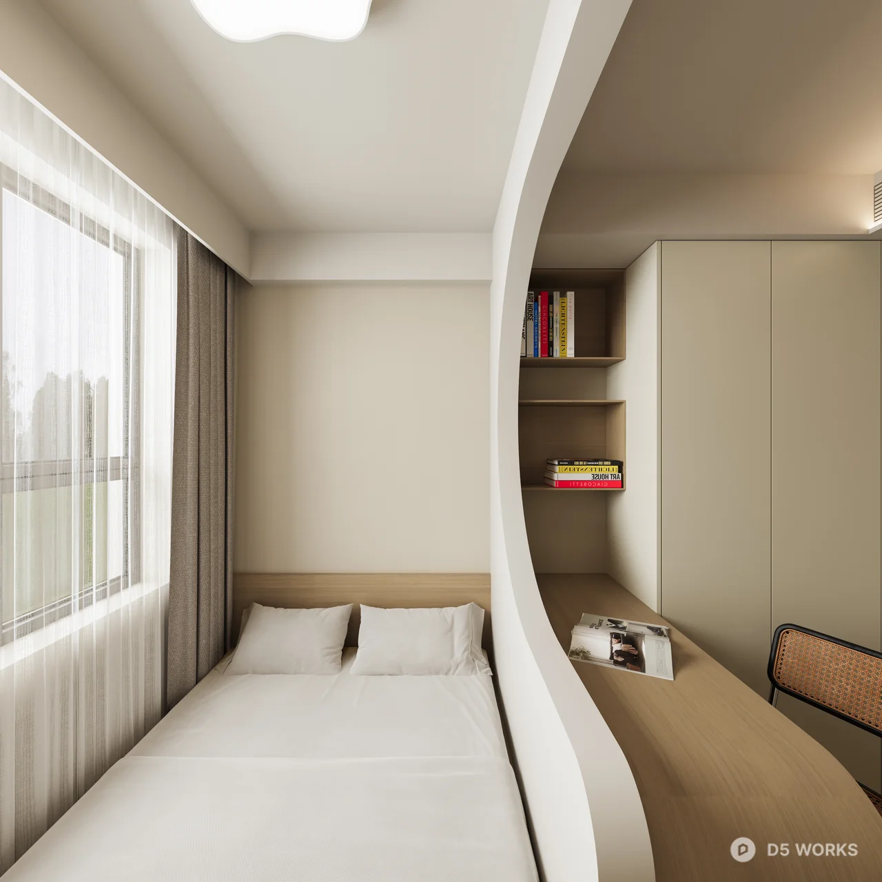 Minimalist Study Room with Curved Desk 3d model thumbnail 4