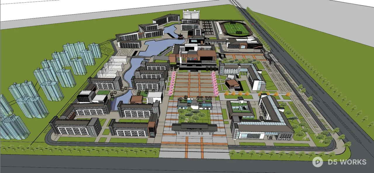 Modern School Building Exterior 3d model thumbnail 8