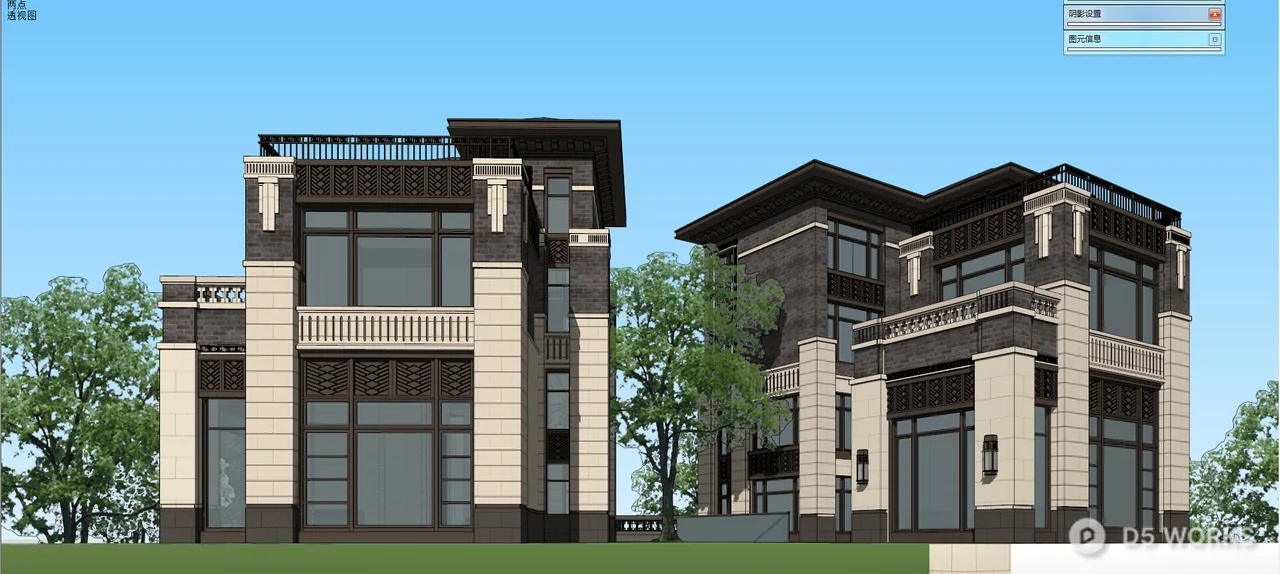 Modern Two-Story Villa With Stone And Wood Facade 3d model - Image 1