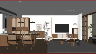 Modern Minimalist Living Dining Space 3d model